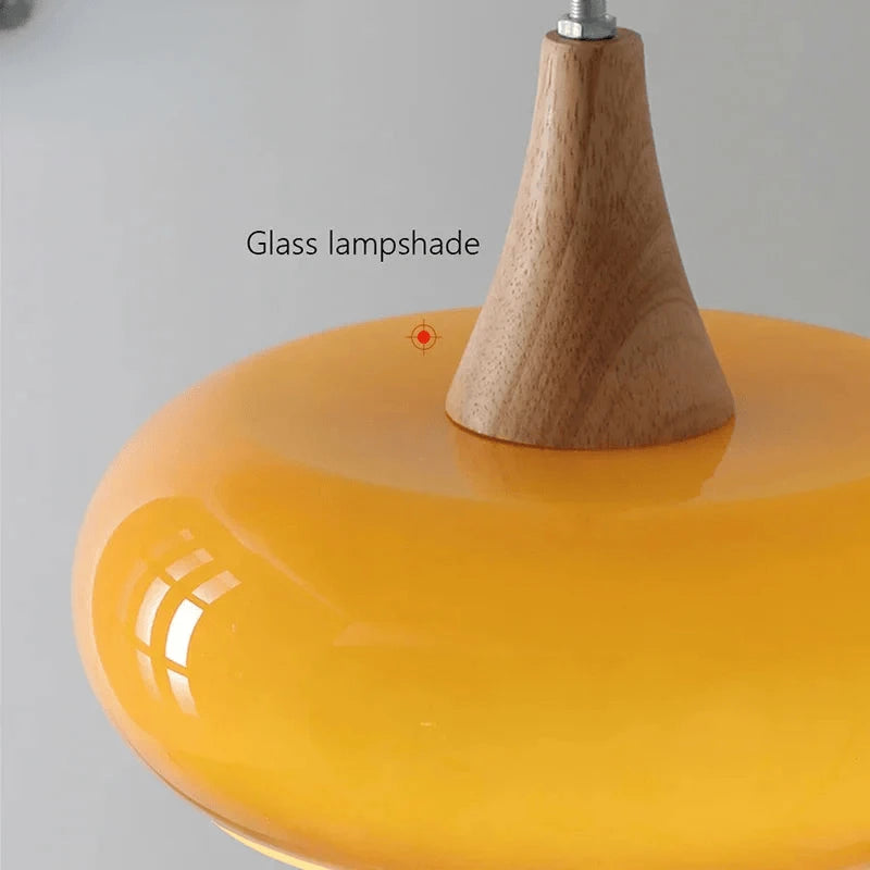Verthara Premium Mid-Century Persimmon Glass & Wood Pendant Light