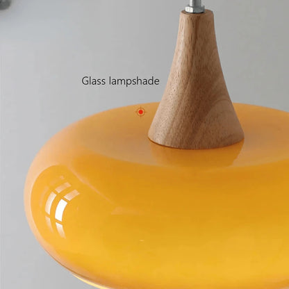 Verthara Premium Mid-Century Persimmon Glass & Wood Pendant Light