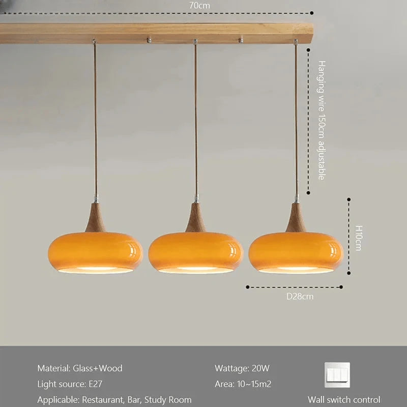 Verthara Premium Mid-Century Persimmon Glass & Wood Pendant Light