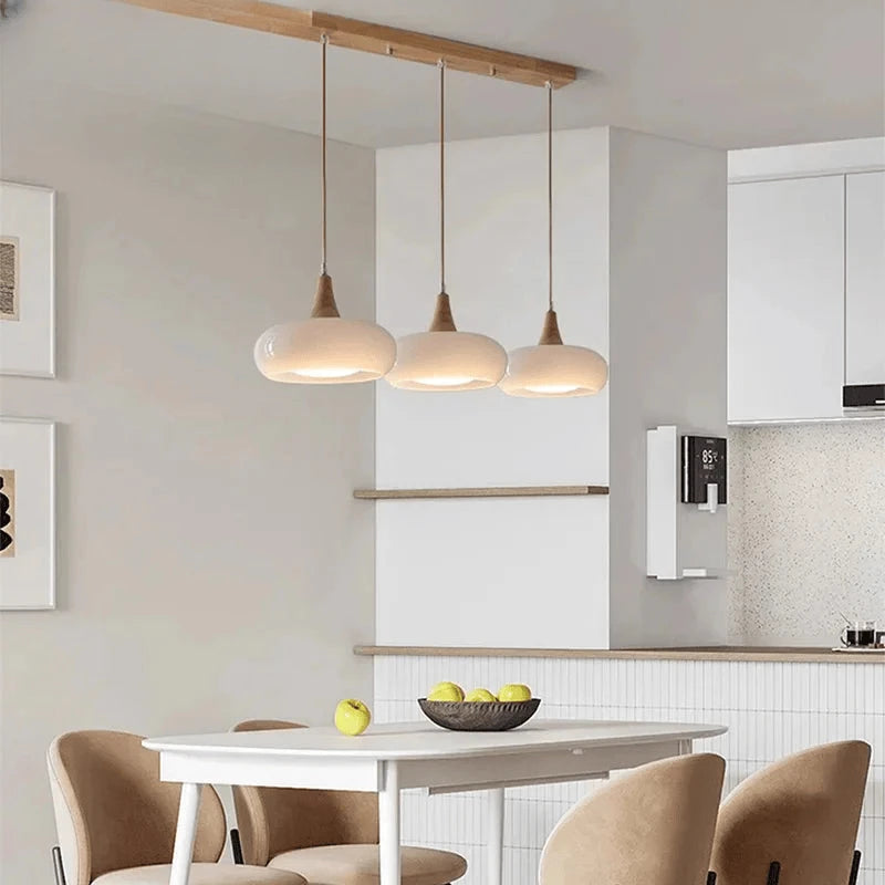 Verthara Premium Mid-Century Persimmon Glass & Wood Pendant Light