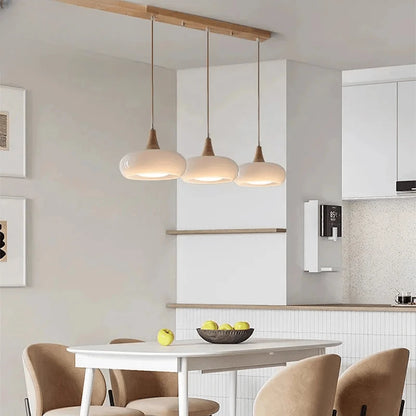 Verthara Premium Mid-Century Persimmon Glass & Wood Pendant Light