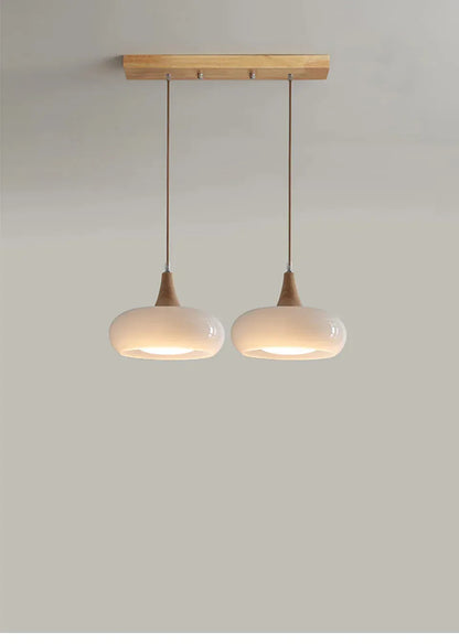 Verthara Premium Mid-Century Persimmon Glass & Wood Pendant Light