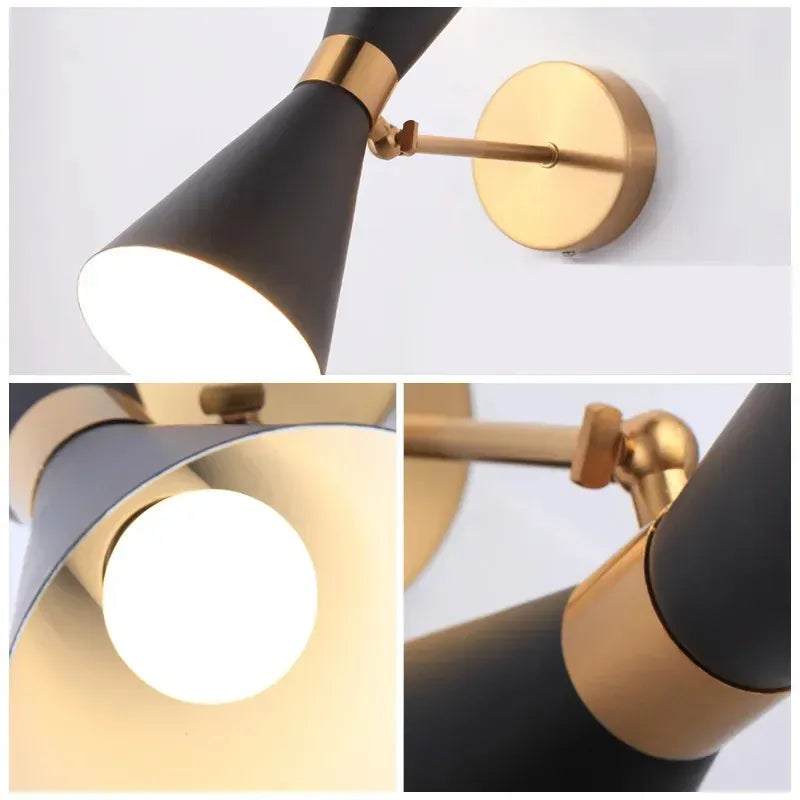Verthara Premium Minimalist Gold & Black Bedside Wall Light