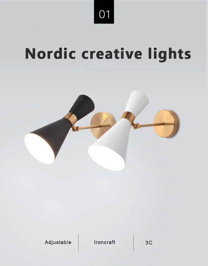 Verthara Premium Minimalist Gold & Black Bedside Wall Light