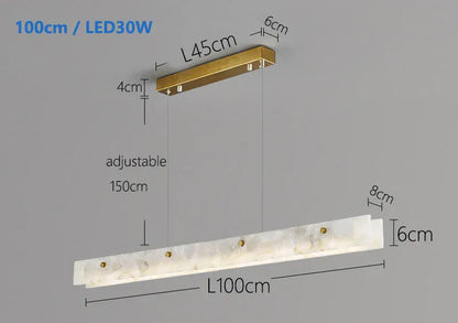 Verthara Premium Minimalist LED Linear Pendant Light with Natural Marble – Perfect Kitchen Island and Dining Room Lighting Gold L100cm / Tricolor no RC