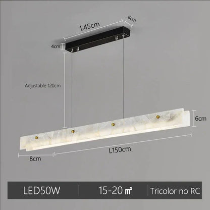 Verthara Premium Minimalist LED Linear Pendant Light with Natural Marble – Perfect Kitchen Island and Dining Room Lighting Black L150cm / Tricolor no RC