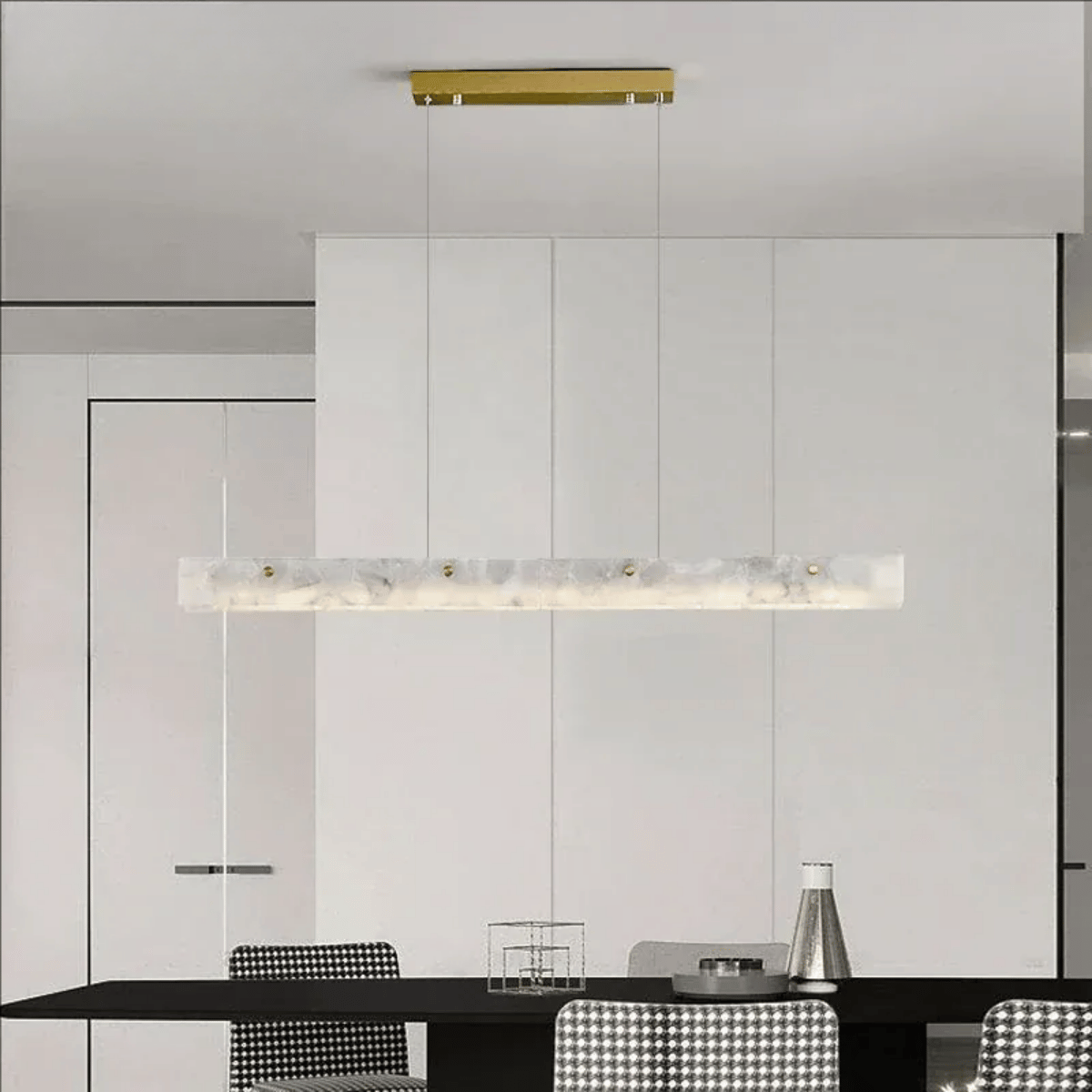Verthara Premium Minimalist LED Linear Pendant Light with Natural Marble – Perfect Kitchen Island and Dining Room Lighting