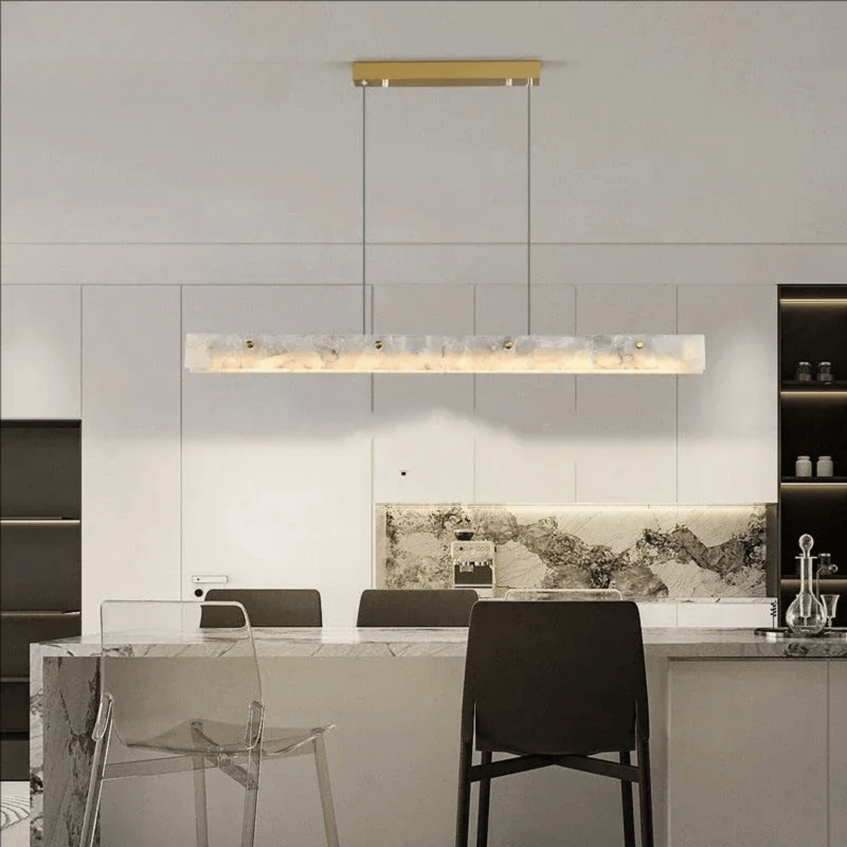 Verthara Premium Minimalist LED Linear Pendant Light with Natural Marble – Perfect Kitchen Island and Dining Room Lighting