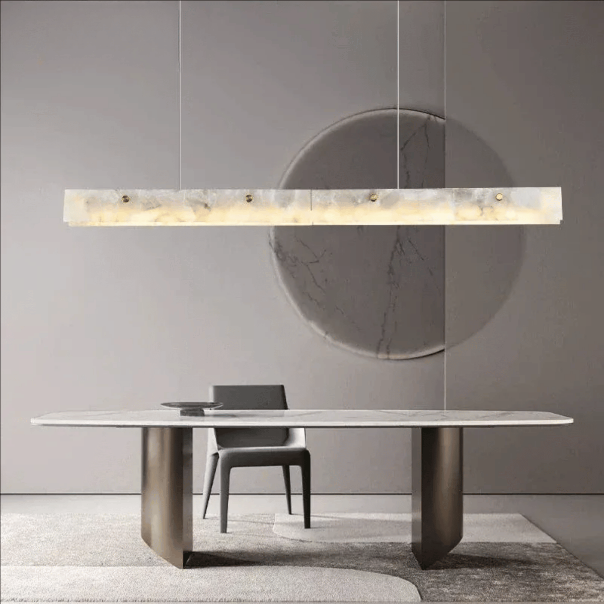 Verthara Premium Minimalist LED Linear Pendant Light with Natural Marble – Perfect Kitchen Island and Dining Room Lighting