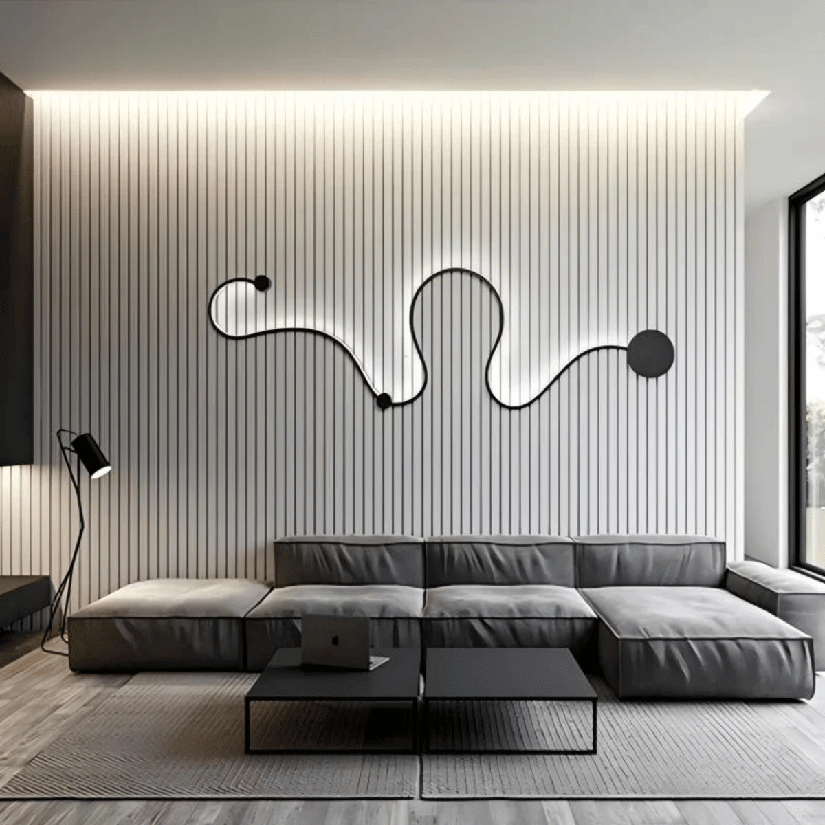 Verthara Premium Minimalist LED Wall Light – Wall-Mounted – Warm White – Modern Design - Black/White - Indoor Use - Background Lighting Dimming with RC / B 65cm white