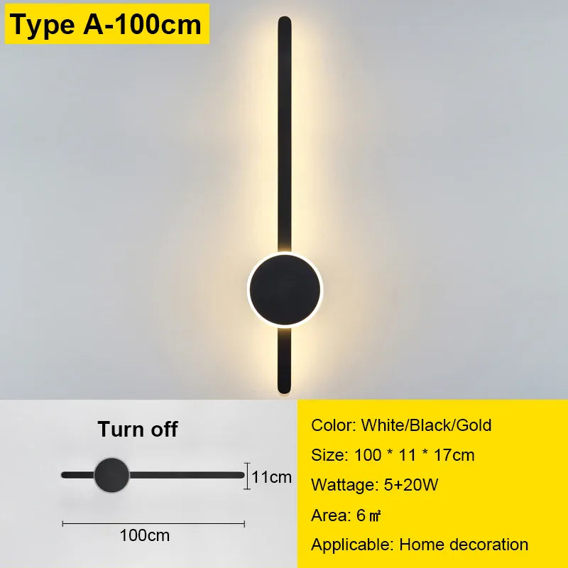 Verthara Premium Minimalist Linear Wall Sconce A style 100cm / Black color