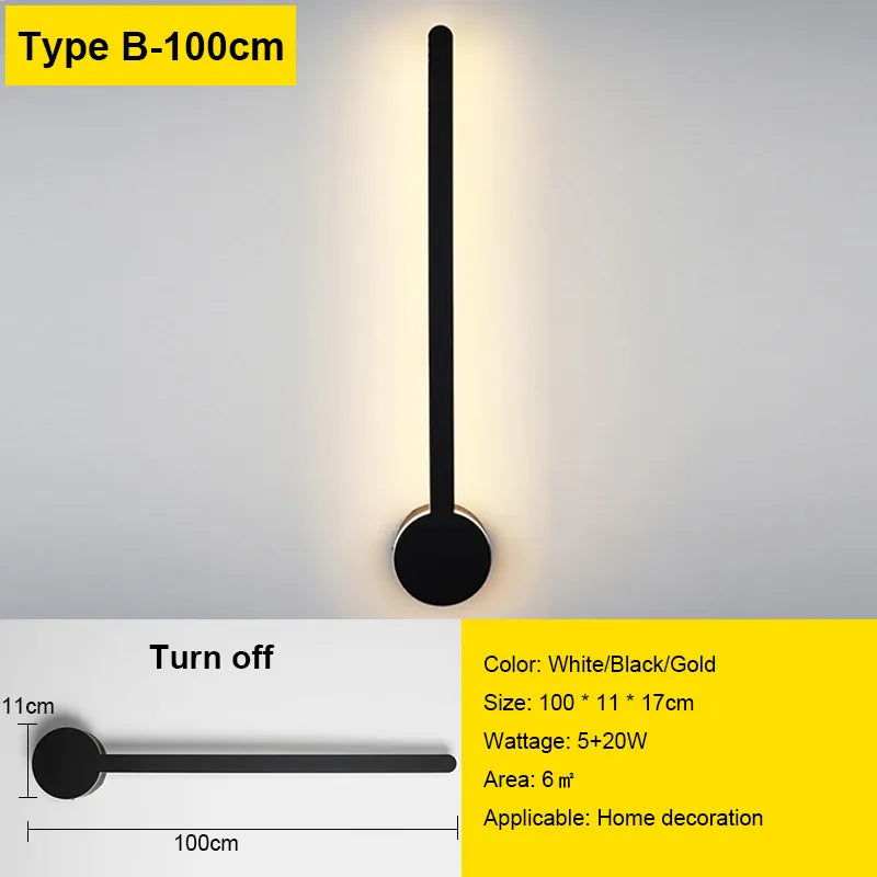 Verthara Premium Minimalist Linear Wall Sconce B style 100cm / Black color