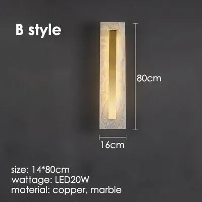 Verthara Premium Minimalist Marble & Copper Wall Sconce B 80cm / cool white