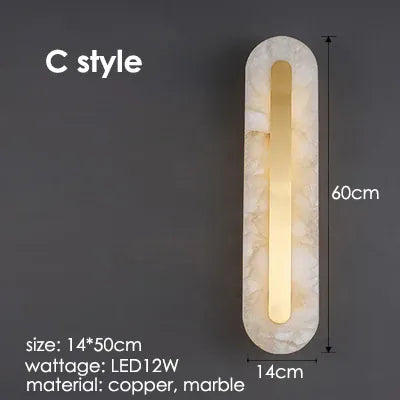 Verthara Premium Minimalist Marble & Copper Wall Sconce C 60cm / cool white