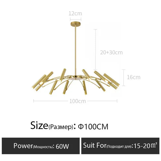 Verthara Premium Minimalist Modern Ceiling Chandelier – Elegant G9 Pendant Light for Dining Room and Living Room Decor gold 12 heads D100cm / Neutral light 4000K