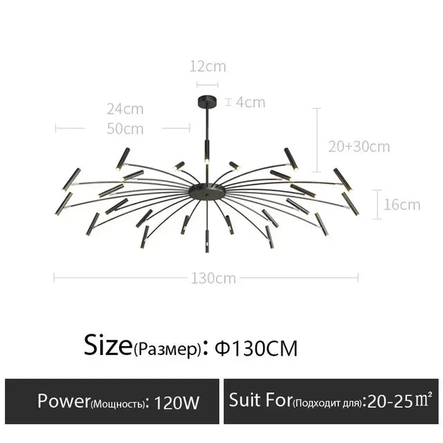 Verthara Premium Minimalist Modern Ceiling Chandelier – Elegant G9 Pendant Light for Dining Room and Living Room Decor Black12X12Heads130cm / Cool light 6000K