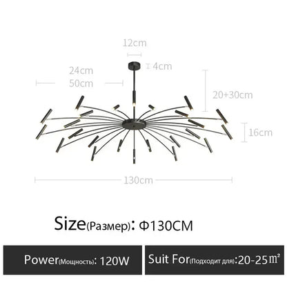 Verthara Premium Minimalist Modern Ceiling Chandelier – Elegant G9 Pendant Light for Dining Room and Living Room Decor Black12X12Heads130cm / Cool light 6000K