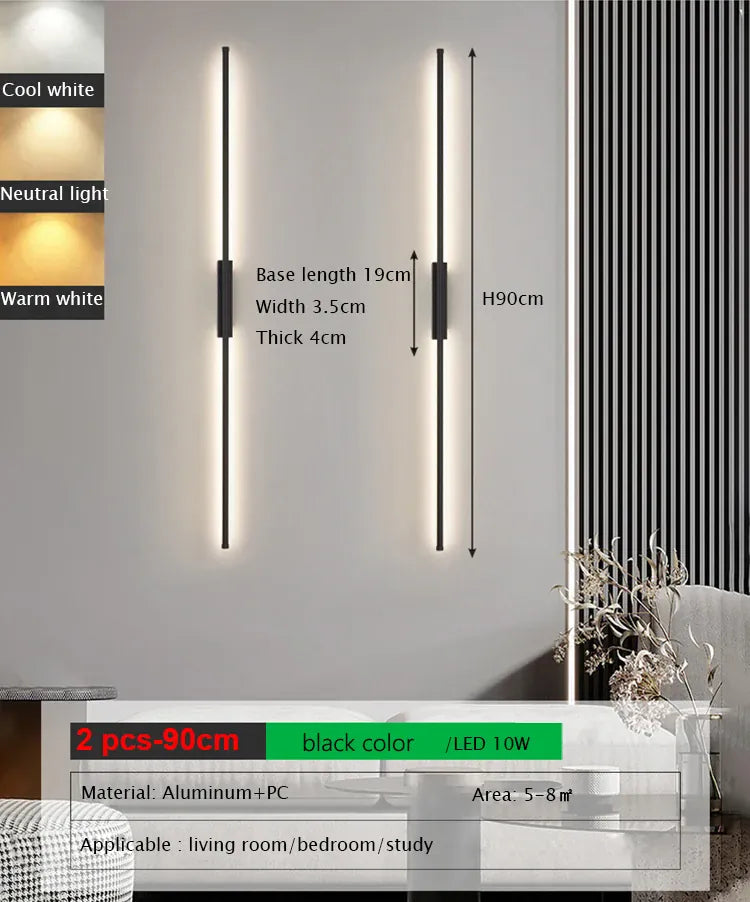 Verthara Premium Minimalist Tube Linear Wall Sconce 2pcs 90cm