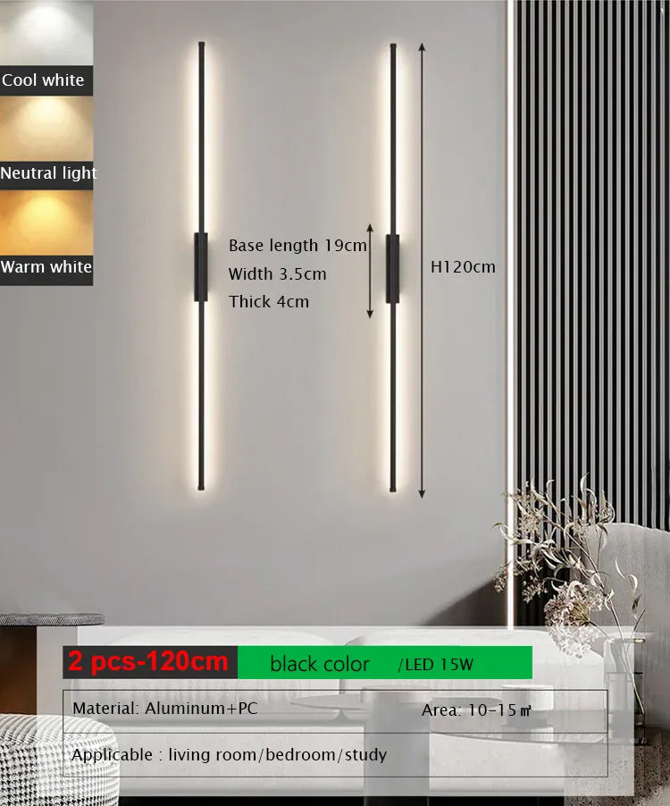 Verthara Premium Minimalist Tube Linear Wall Sconce 2pcs 120cm