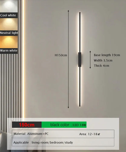 Verthara Premium Minimalist Tube Linear Wall Sconce 150cm