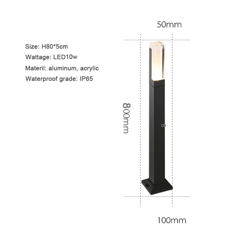 Verthara Premium Modern Aluminium LED Bollard Light IP65 10W black color / 80x5cm 10w / cold white