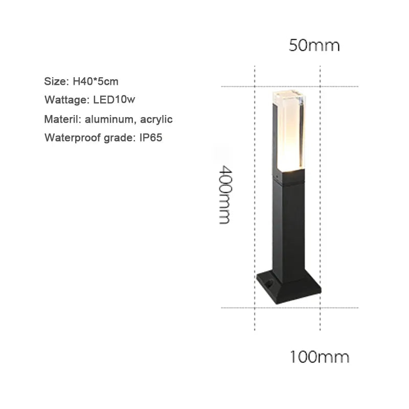 Verthara Premium Modern Aluminium LED Bollard Light IP65 10W black color / 40x5cm 10w / cold white