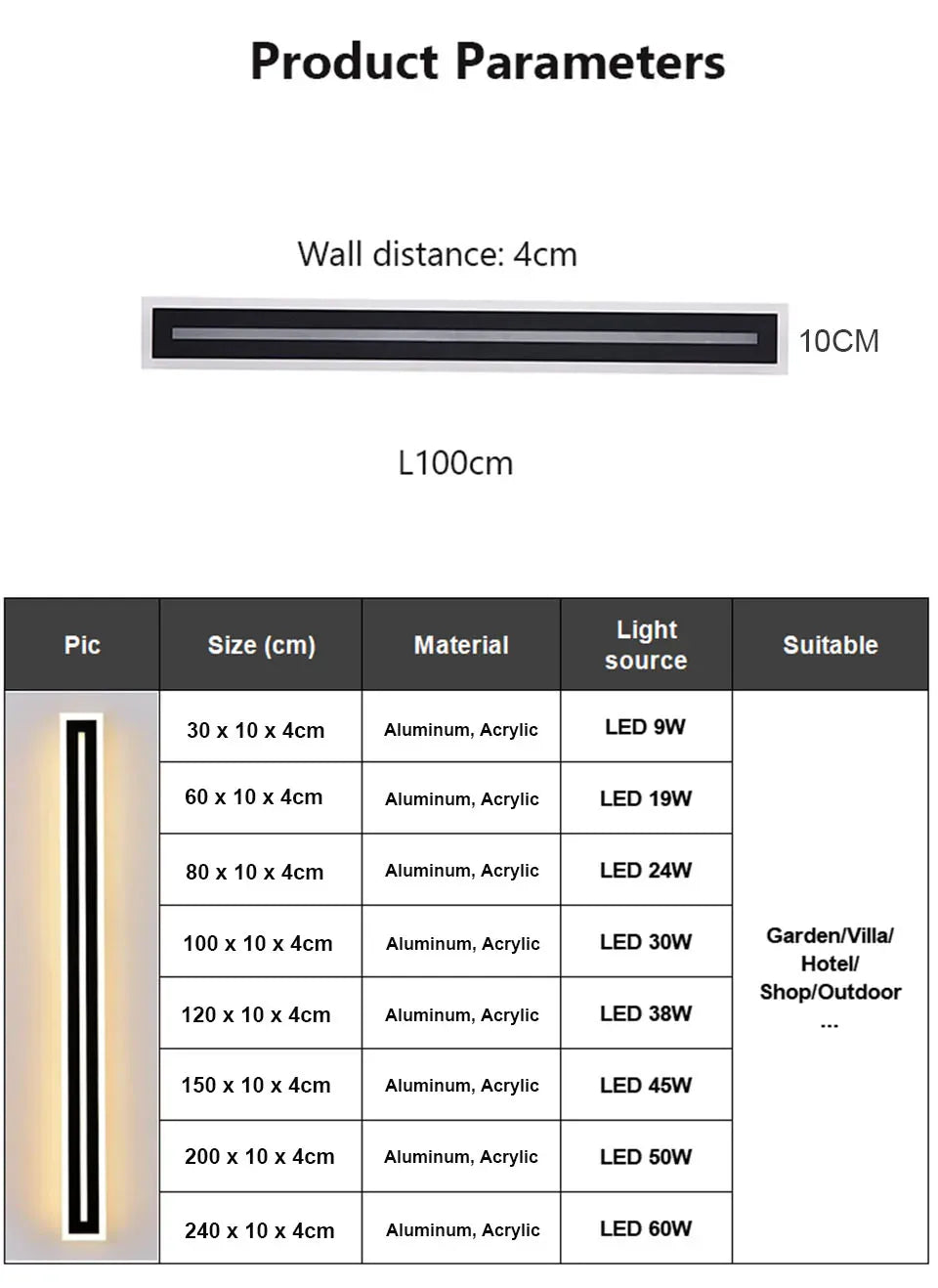 Verthara Premium Modern Aluminium Outdoor Wall Light Dimmable IP65