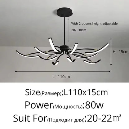 Verthara Premium Modern Black Chandelier with LED Dimmable Octopus Strips Design – Stylish Pendant Light for Living Room and Bedroom Black 10 heads / Remote Dimmable