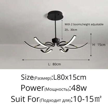 Verthara Premium Modern Black Chandelier with LED Dimmable Octopus Strips Design – Stylish Pendant Light for Living Room and Bedroom Black 6 heads / Remote Dimmable