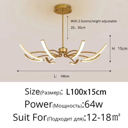 Verthara Premium Modern Black Chandelier with LED Dimmable Octopus Strips Design – Stylish Pendant Light for Living Room and Bedroom Gold 8 heads / Remote Dimmable