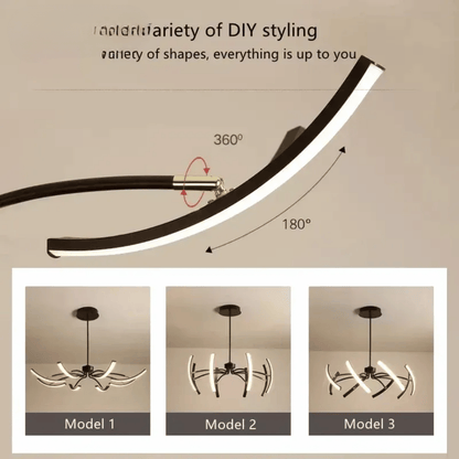 Verthara Premium Modern Black Chandelier with LED Dimmable Octopus Strips Design – Stylish Pendant Light for Living Room and Bedroom