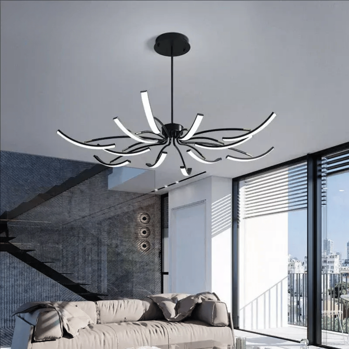 Verthara Premium Modern Black Chandelier with LED Dimmable Octopus Strips Design – Stylish Pendant Light for Living Room and Bedroom