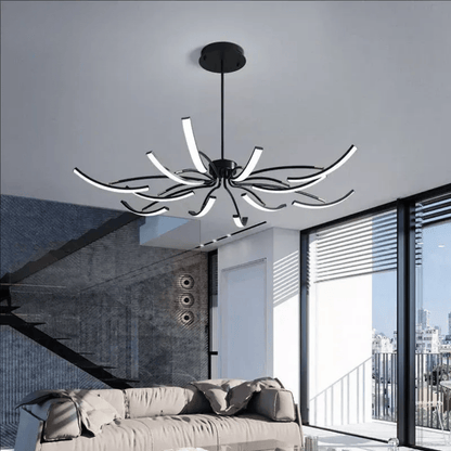 Verthara Premium Modern Black Chandelier with LED Dimmable Octopus Strips Design – Stylish Pendant Light for Living Room and Bedroom