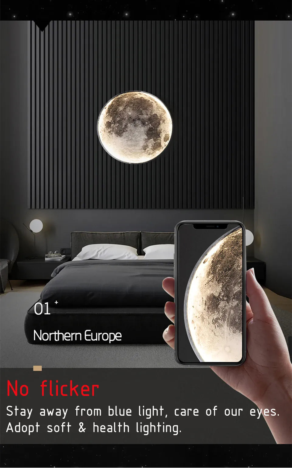 Verthara Premium Modern Iron Moon LED Wall Light Dimmable