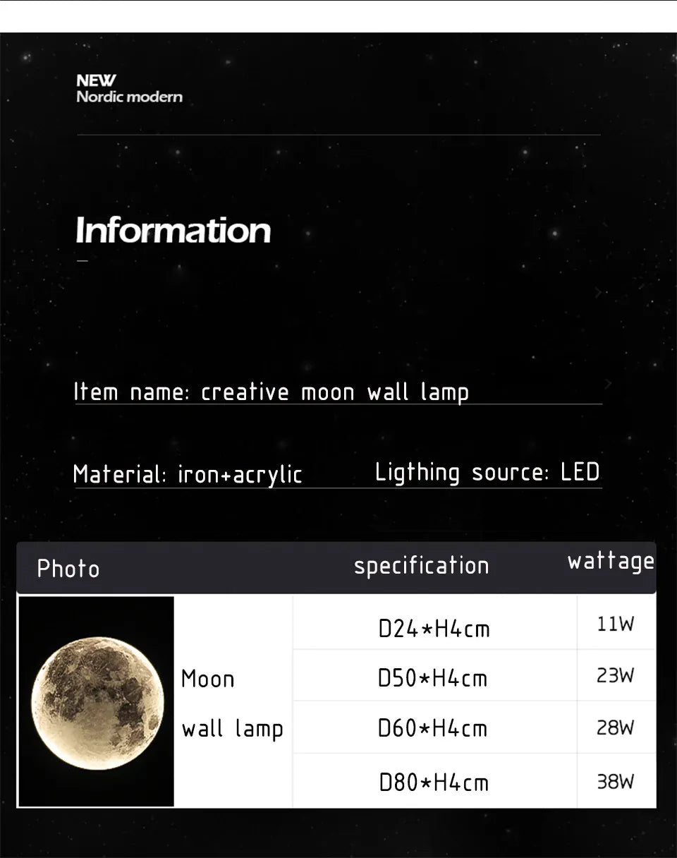 Verthara Premium Modern Iron Moon LED Wall Light Dimmable