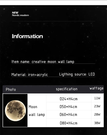 Verthara Premium Modern Iron Moon LED Wall Light Dimmable