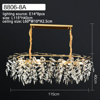 Verthara Premium Modern LED Chandelier - Adjustable Height - K9 Crystal Accents - Gold Finish - Indoor Lighting - E14 Compatible 8 heads / cool white