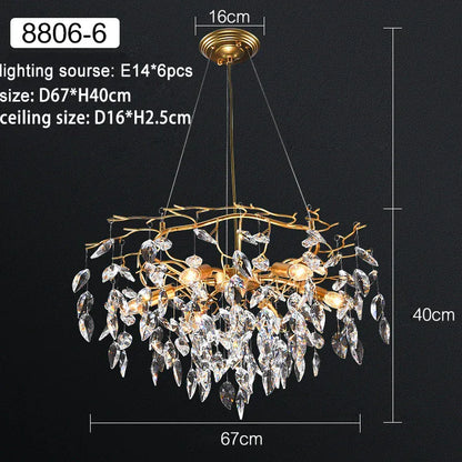 Verthara Premium Modern LED Chandelier - Adjustable Height - K9 Crystal Accents - Gold Finish - Indoor Lighting - E14 Compatible 67cm / cool white