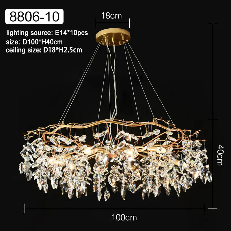Verthara Premium Modern LED Chandelier - Adjustable Height - K9 Crystal Accents - Gold Finish - Indoor Lighting - E14 Compatible 100cm / cool white