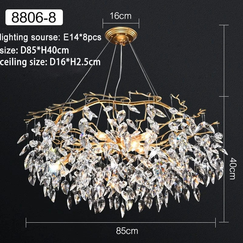 Verthara Premium Modern LED Chandelier - Adjustable Height - K9 Crystal Accents - Gold Finish - Indoor Lighting - E14 Compatible 85cm / cool white