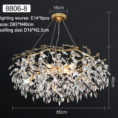 Verthara Premium Modern LED Chandelier - Adjustable Height - K9 Crystal Accents - Gold Finish - Indoor Lighting - E14 Compatible 85cm / cool white