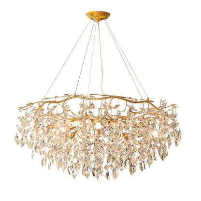 Verthara Premium Modern LED Chandelier - Adjustable Height - K9 Crystal Accents - Gold Finish - Indoor Lighting - E14 Compatible