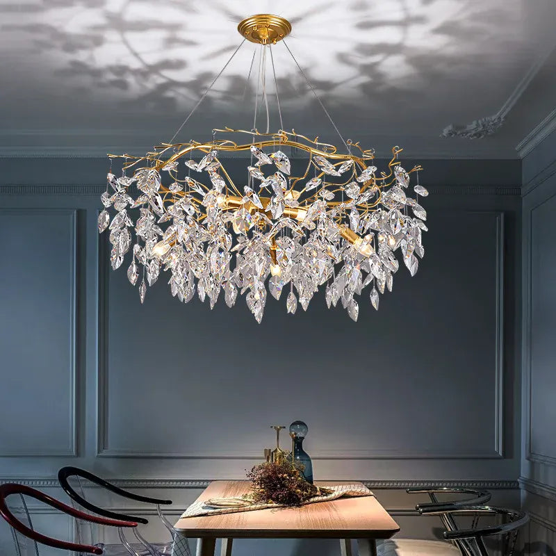 Verthara Premium Modern LED Chandelier - Adjustable Height - K9 Crystal Accents - Gold Finish - Indoor Lighting - E14 Compatible