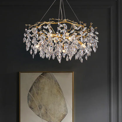 Verthara Premium Modern LED Chandelier - Adjustable Height - K9 Crystal Accents - Gold Finish - Indoor Lighting - E14 Compatible