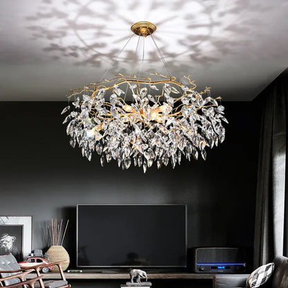 Verthara Premium Modern LED Chandelier - Adjustable Height - K9 Crystal Accents - Gold Finish - Indoor Lighting - E14 Compatible