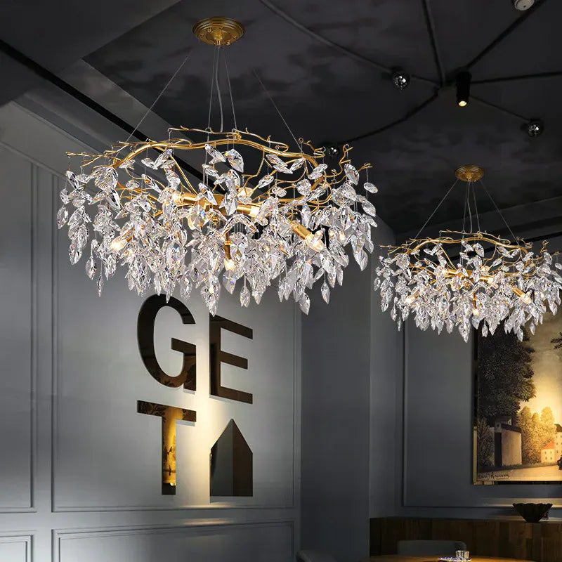 Verthara Premium Modern LED Chandelier - Adjustable Height - K9 Crystal Accents - Gold Finish - Indoor Lighting - E14 Compatible
