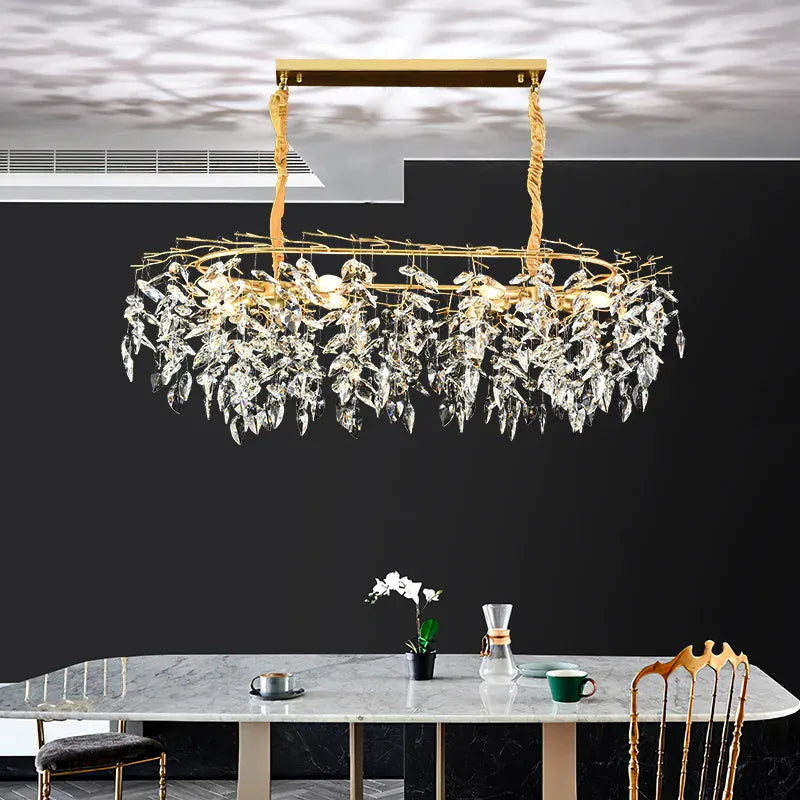 Verthara Premium Modern LED Chandelier - Adjustable Height - K9 Crystal Accents - Gold Finish - Indoor Lighting - E14 Compatible