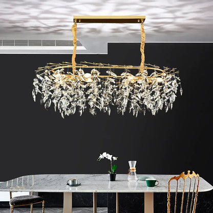 Verthara Premium Modern LED Chandelier - Adjustable Height - K9 Crystal Accents - Gold Finish - Indoor Lighting - E14 Compatible