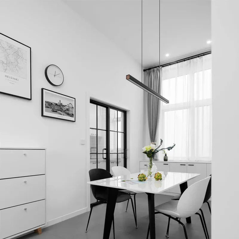 Verthara Premium Modern LED Chandelier - Long Hanging Light - Nordic Style - Aluminium and Wood - Adjustable Length - Ideal For Dining Room and Office