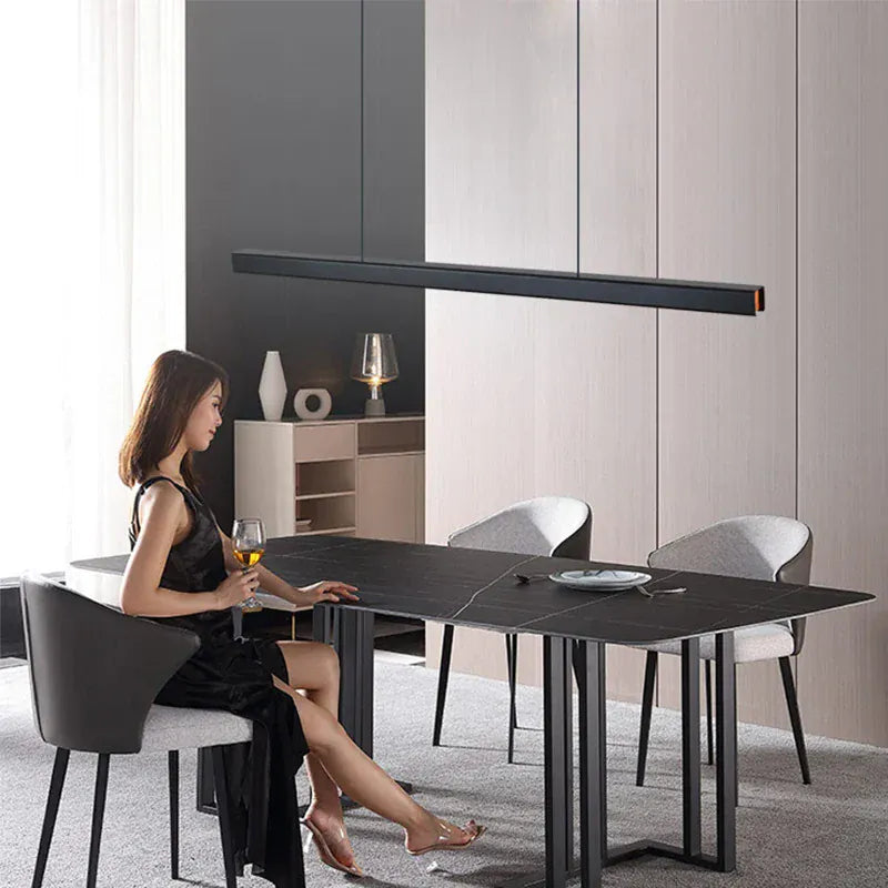 Verthara Premium Modern LED Chandelier - Long Hanging Light - Nordic Style - Aluminium and Wood - Adjustable Length - Ideal For Dining Room and Office